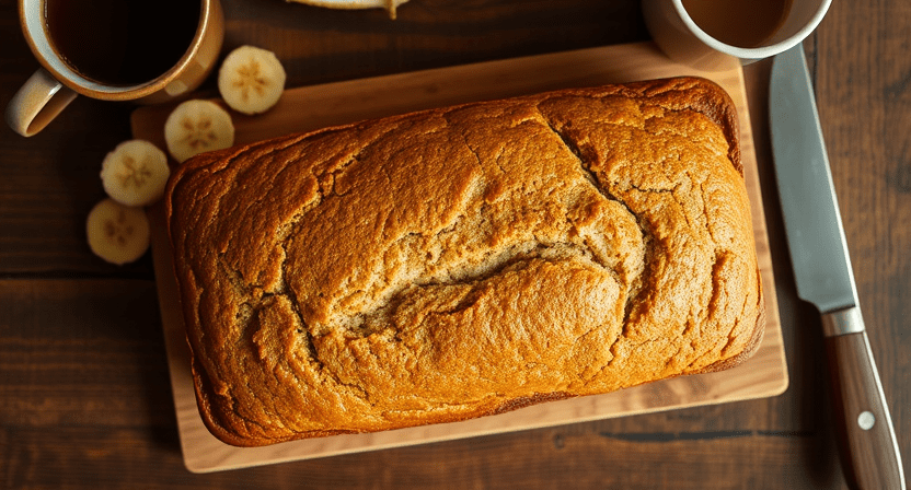 Freshly baked banana bread loaf here